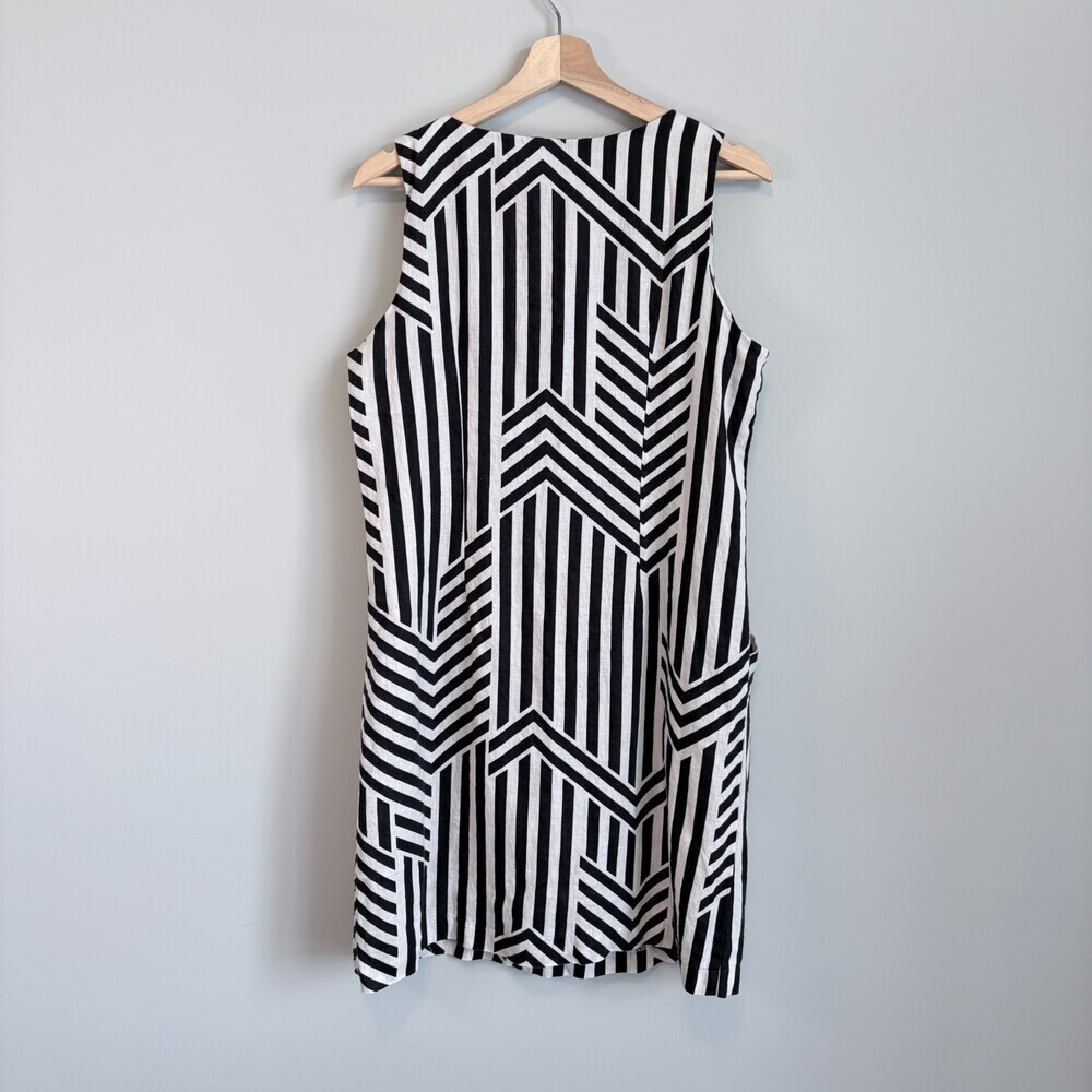 Charlie B Shift Dress Linen Striped Sleeveless Knee Length Tan Black Women’s M - Picture 7 of 11
